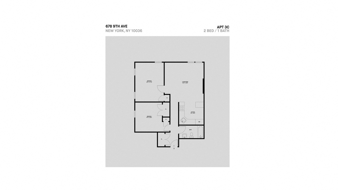 Floor plan for 2 beds, 1 bath, 565 sqft